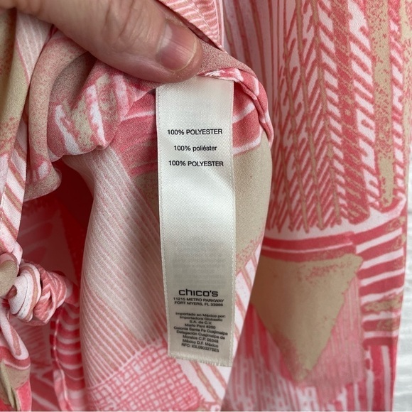 Chico's Drapey Pullover Top Hi-Lo Hem Front Tie V-Neck Pink Tan Abstract Print S - Picture 11 of 13